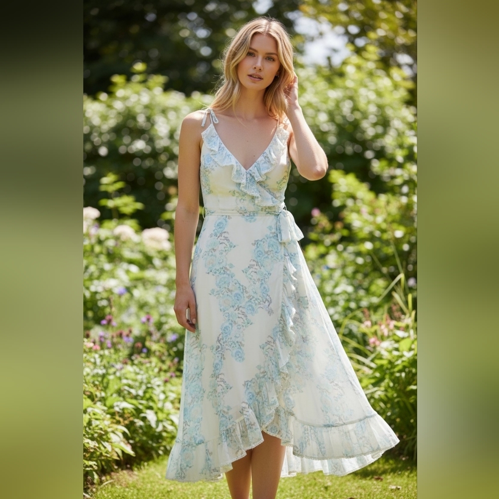 Like New Athena ProcopoiouDesigner Floral Wrap Maxi Dress